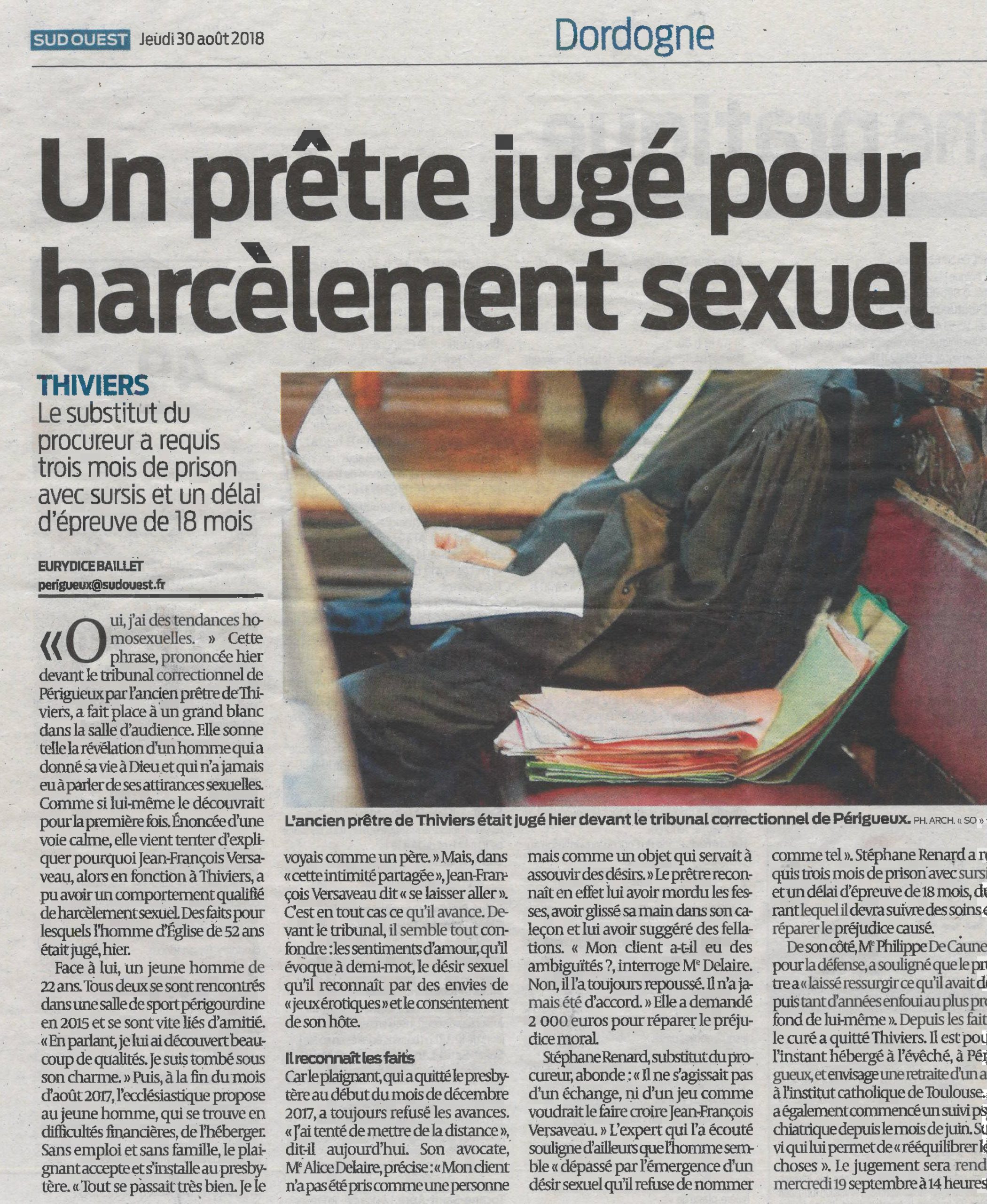 Un prêtre jugé pour harcèlement sexuel